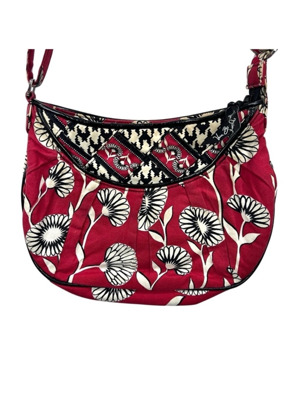 Vera Bradley Quilted Cotton Deco Daisy Floral Crossbody Houndstooth Lined Bag